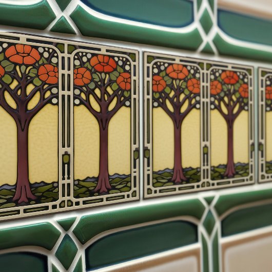 生命の木抽象芸術イエローオレンジミッドセンチュリー タイル