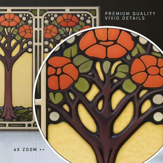 生命の木抽象芸術イエローオレンジミッドセンチュリー タイル