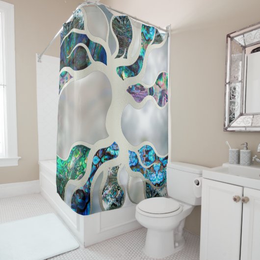 生命の木 – アワビの殻と真珠 シャワーカーテン (インサイチュ)