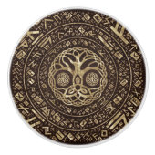 生命の木-イグドラシルとトリニティーノット セラミックノブ (正面)