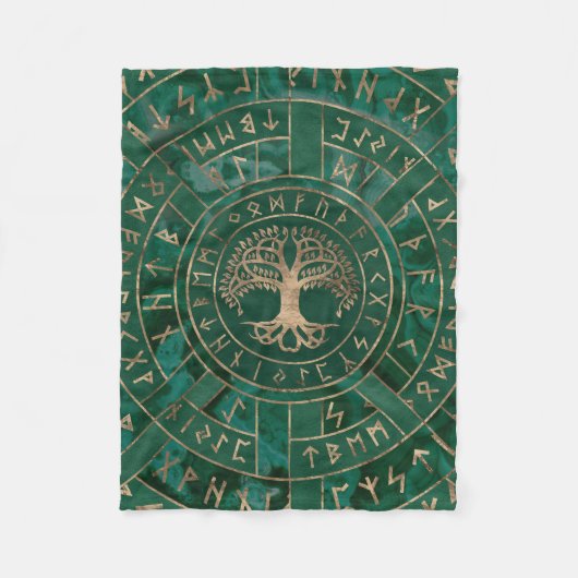 生命の木-イグドラシルとフターク-マラカイト フリースブランケット (正面)