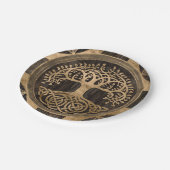 生命の木-イグドラシル-木の皮と金ゴールド ペーパープレート (アングル)
