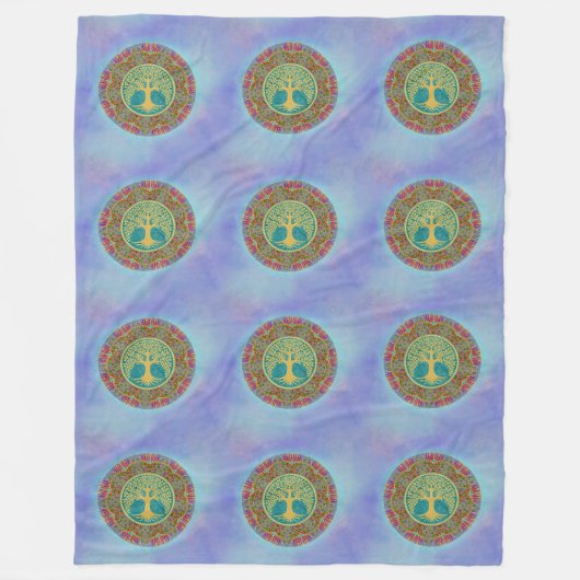 生命の木 – マンダラシームレスパターン1 フリースブランケット (正面)