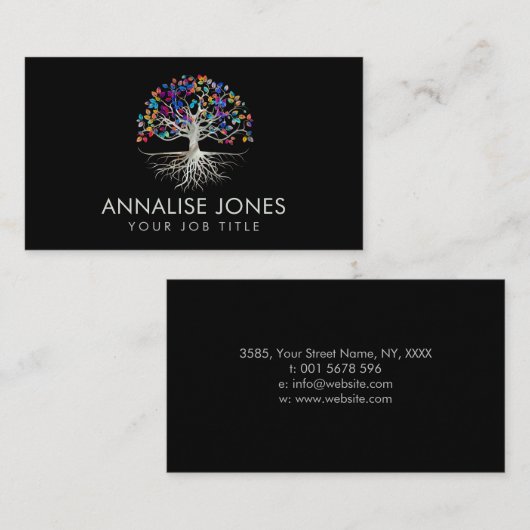 生命の木 – ヤグドラシル – 真珠 – カラフル葉 名刺 (正面/裏面)