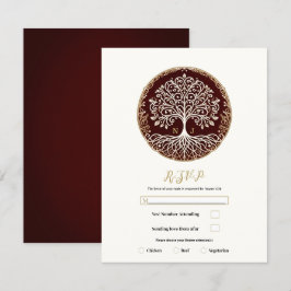 生命の木 ラスティック ダークレッド ケルト風 結婚式 出席確認 招待状