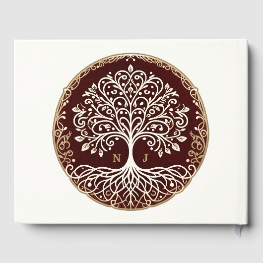 生命の木 ラスティック ダークレッド ケルト ウェディング ゲストブック (裏面)