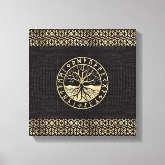 生命の木 – 木材のYggdrasilとルーン キャンバスプリント (正面)