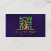 生命の木 – 水色の葉 – 正方形の形 名刺 (正面)