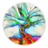 生命の木 – 水色、インクと金ゴールド セラミックノブ (正面)