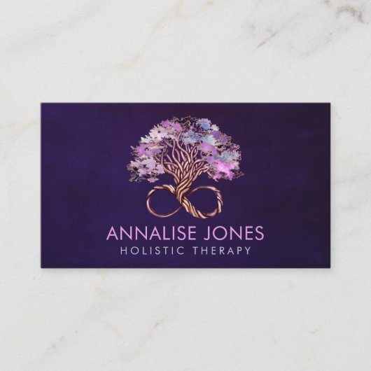 生命の木 – 無限 – アメジストと蛍石 名刺 (正面)