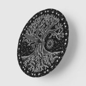 生命の木-白黒 ラウンド壁時計 (傾斜)