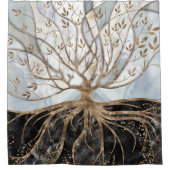 生命の木-真珠、金ゴールド、黒大理石 シャワーカーテン (正面)