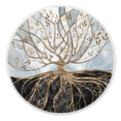 生命の木 – 真珠、金ゴールド、黒大理石 セラミックノブ (正面)