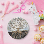 生命の木-真珠、金ゴールド、黒大理石 ペーパープレート (パーティー)