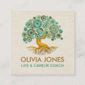 生命の木 – 緑のモザイクの円 スクエア名刺 (正面)