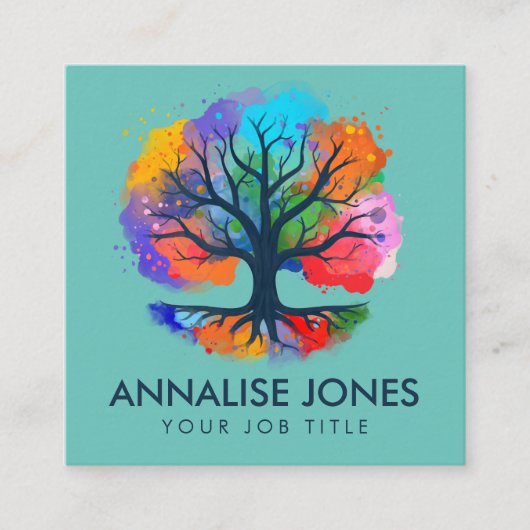 生命の木 – Yggdrasil – 水色インク スクエア名刺 (正面)