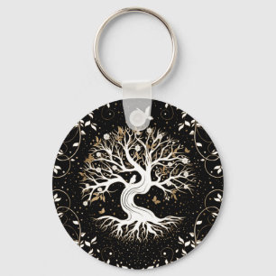 生命の木- Yggdrasil -白黒と金ゴールド キーホルダー
