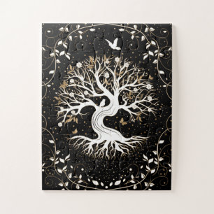 生命の木- Yggdrasil -白黒と金ゴールド ジグソーパズル