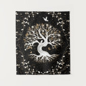 生命の木- Yggdrasil -白黒と金ゴールド タペストリー (正面)