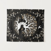 生命の木- Yggdrasil -白黒と金ゴールド タペストリー (正面(横))