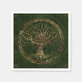 生命の木 – Yggdrasil – 緑と金ゴールド スタンダードカクテルナプキン (正面)