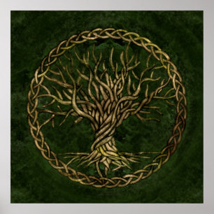 生命の木 – Yggdrasil – 緑と金ゴールド ポスター
