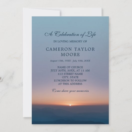 生命の柔らかい日の出のお祝い 招待状 (正面)