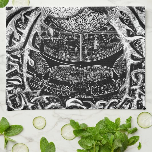 生命の樹との白黒の陰陽 キッチンタオル (折り畳み)