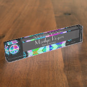 生命の樹との虹色のピースマーク デスクネームプレート (側面)