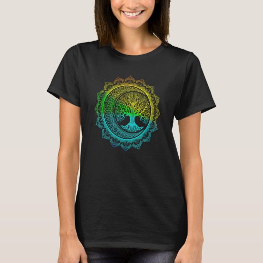 生命の樹 三日月 月の満ち欠け フラワーマンダラ ヨーヨー Tシャツ (正面)