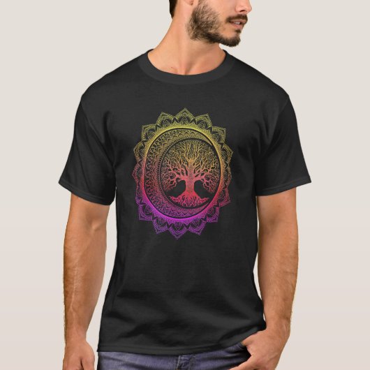生命の樹 三日月 月の満ち欠け フラワーマンダラ ヨーヨー Tシャツ (正面)
