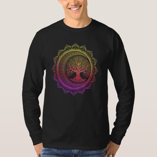 生命の樹 三日月 月の満ち欠け フラワーマンダラ ヨーヨー Tシャツ (正面)
