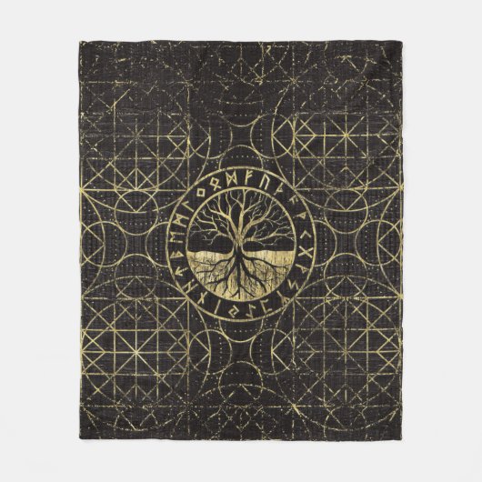 生命の樹- YggdrasilおよびRunes フリースブランケット (正面)