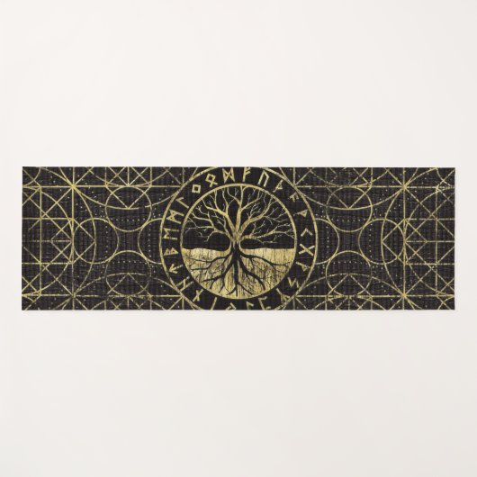 生命の樹- YggdrasilおよびRunes ヨガマット (正面(横))