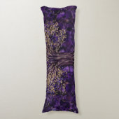 生命の樹- Yggdrasilのアメジストおよび金ゴールド ボディピロー (正面縦)