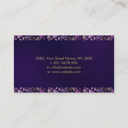 生命の正方形の木 – アメジストと蛍石 名刺 (裏面)