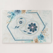 「生命の活性化」ブルーティール(緑がかった色)フローラアート ジグソーパズル (横)