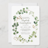生命の祝祭 水彩画のグリーン フォリアージ 招待状 (正面)