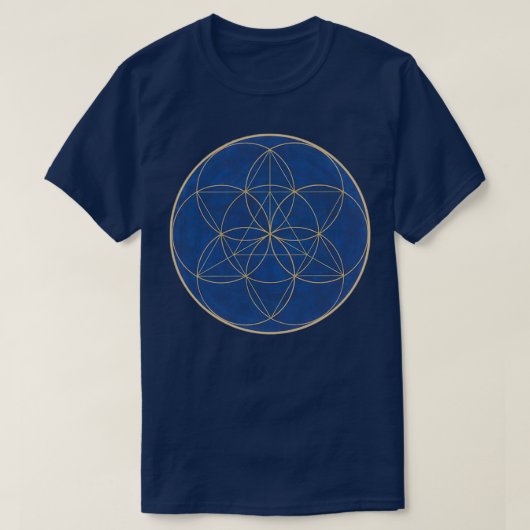 生命の種とメルカバコバルトブルーのパターン Tシャツ (デザイン正面)