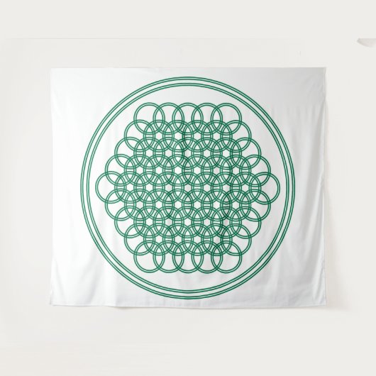 生命の緑の花-神聖な幾何学のタペストリー タペストリー (正面(横))