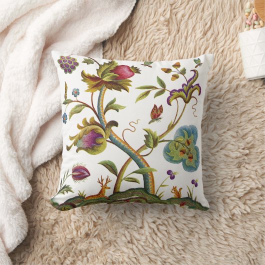 生命の美しい木ジャコビーン刺繍 クッション (ブランケット)