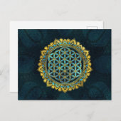 生命の花金ゴールドと青いテクスチャガラス ポストカード (正面/裏面)