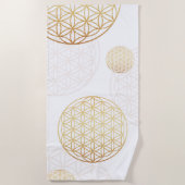 生命の花金ゴールド白 ビーチタオル (正面)