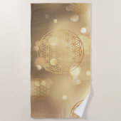 生命の花金ゴールド輝く ビーチタオル (正面)