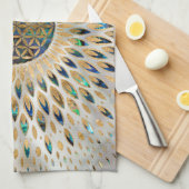 生命の花 – アワビの貝殻と真珠 キッチンタオル (四つ折り)