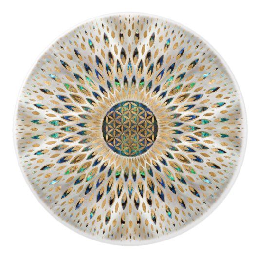 生命の花 – アワビの貝殻と真珠 セラミックノブ