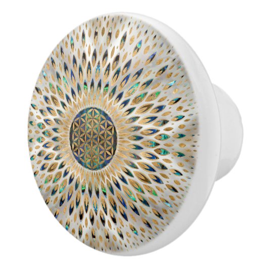 生命の花 – アワビの貝殻と真珠 セラミックノブ (右)