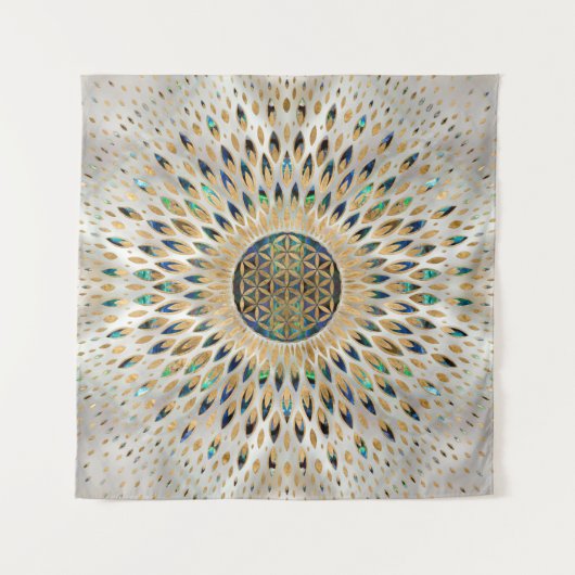 生命の花 – アワビの貝殻と真珠 タペストリー (正面)