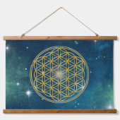 生命の花 - 神聖な幾何学 ゴールデンスタイル 吊り下げ型タペストリー (正面)