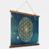 生命の花 - 神聖な幾何学 ゴールデンスタイル 吊り下げ型タペストリー (傾斜あり)
